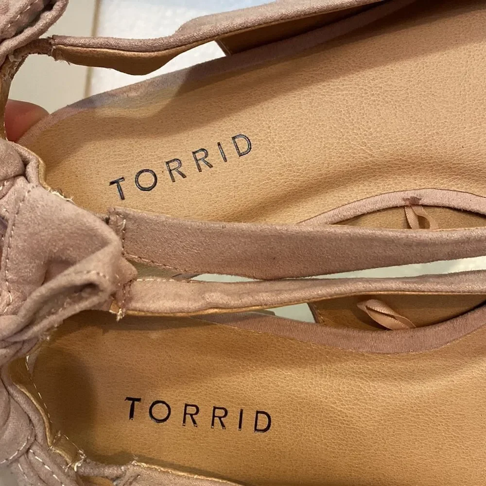 Torrid Faux Suede Tan Sling Back Bow Ballet Flat Shoe